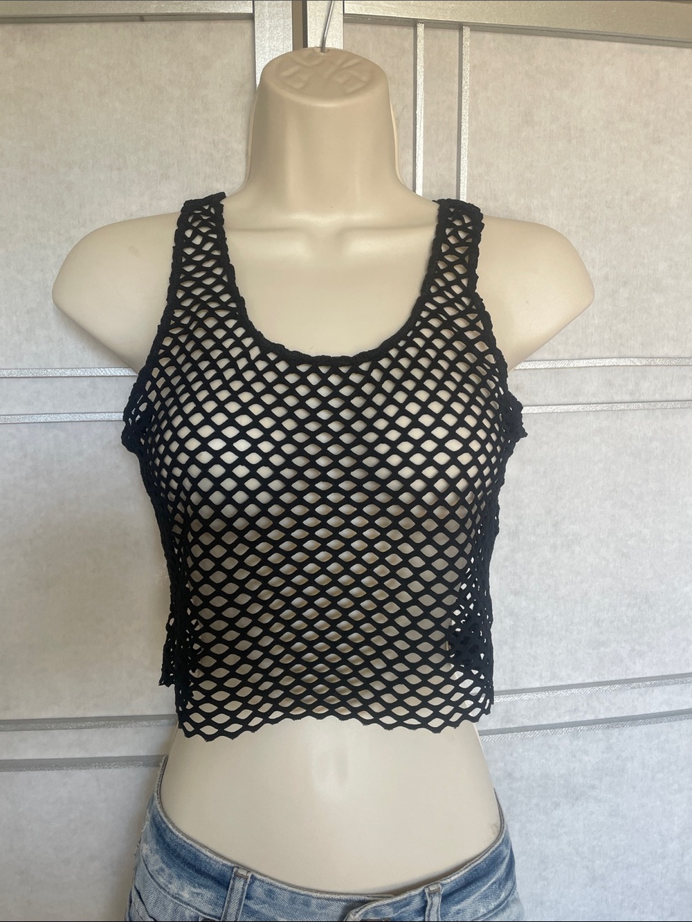 Elisabetta Rogiani Black Mesh Tank Overlay Top